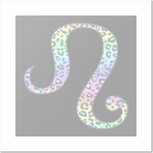 Leo Zodiac Horoscope Symbol in Pastel Rainbow Leopard Print Posters and Art